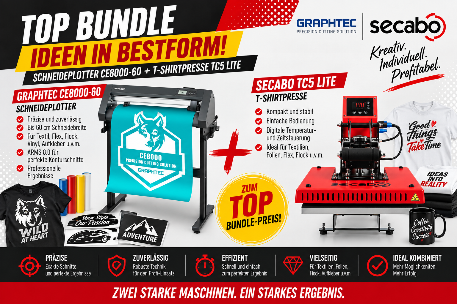 Bundle: Schneideplotter Graphtec CE8000-60 und Transferpresse Secabo TC5-lite